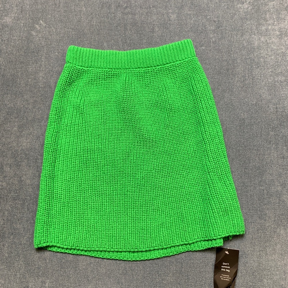 NA-KD A Line Mini Skirt Womens XS Green Ribbed Knit Casual Travel Elastic Waist